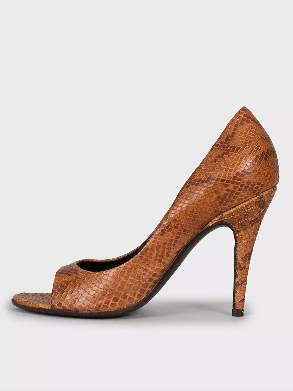 Bottega Veneta Snakeskin Peep Toe Pumps